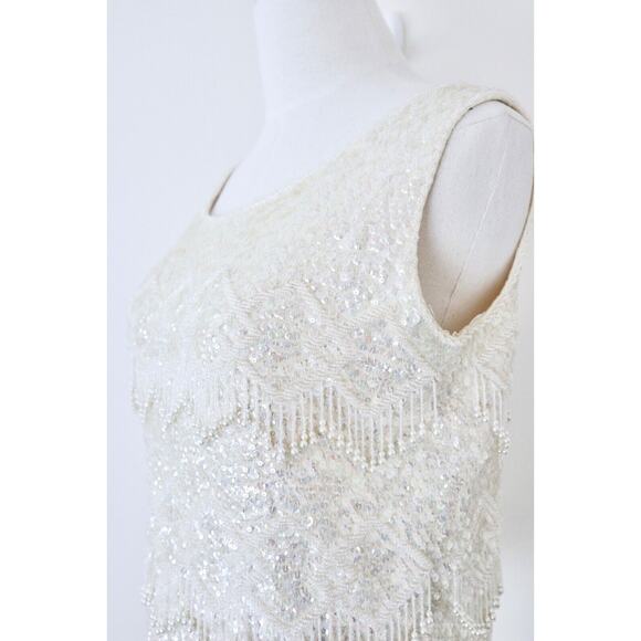 Vintage 1960s Mai Ling Beaded Shell Top Made In Hong Kong Sleeveless Cream - Picture 6 of 12